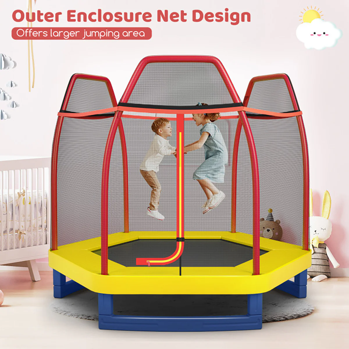 7' Kids Bounce Jumper Trampoline with Enclosure - Image 25