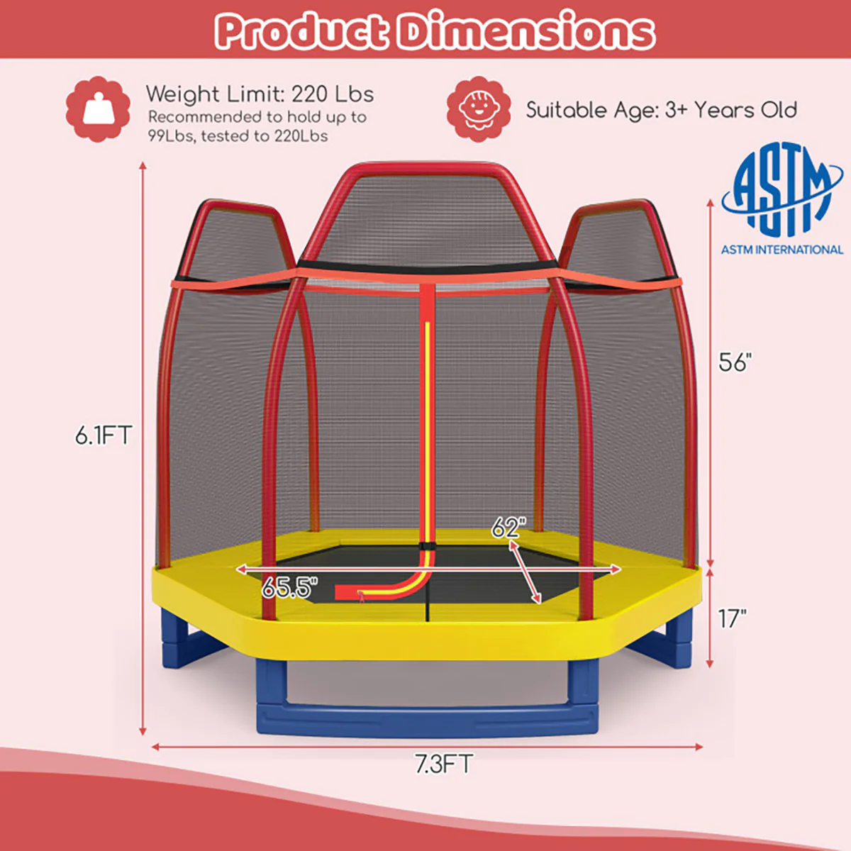 7' Kids Bounce Jumper Trampoline with Enclosure - Image 28