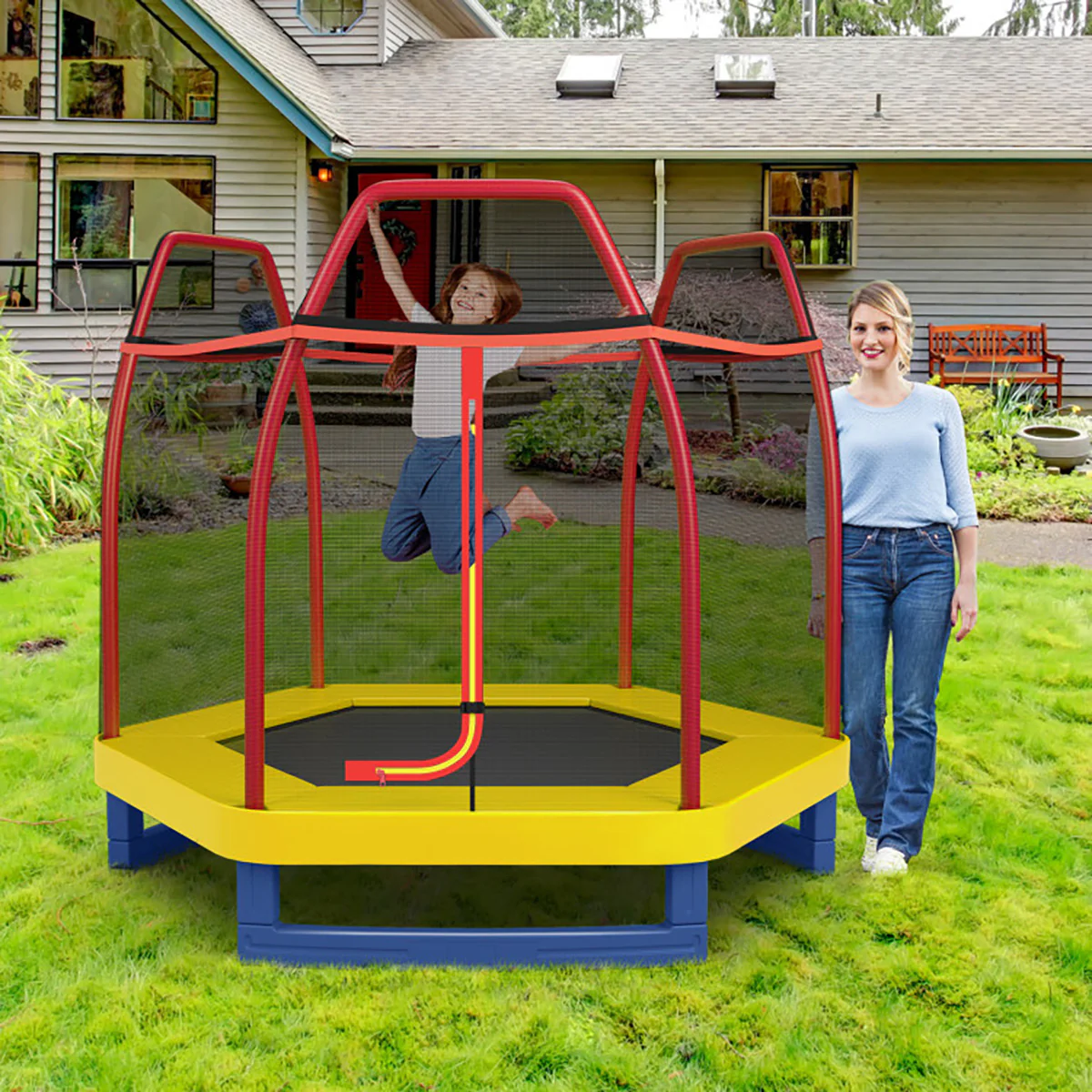 7' Kids Bounce Jumper Trampoline with Enclosure - Image 29