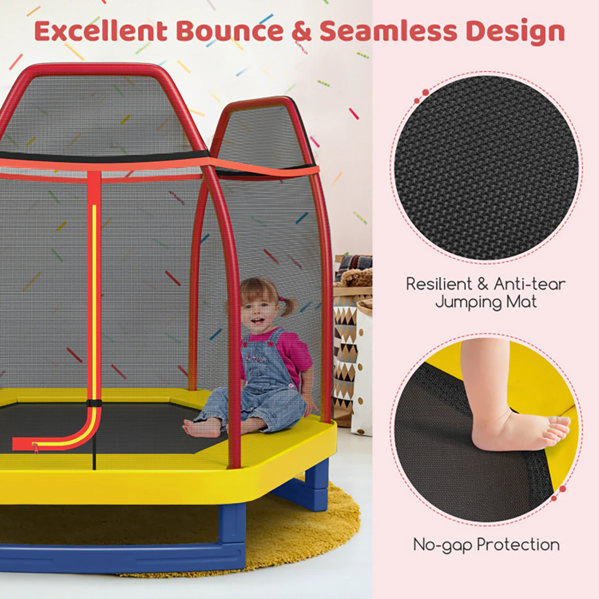 7' Kids Bounce Jumper Trampoline with Enclosure - Image 30