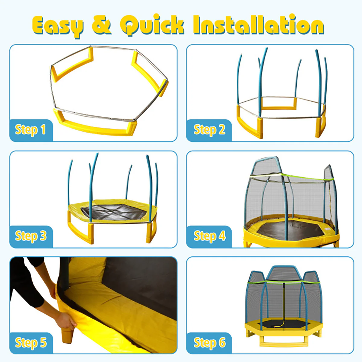 7' Kids Bounce Jumper Trampoline with Enclosure - Image 35