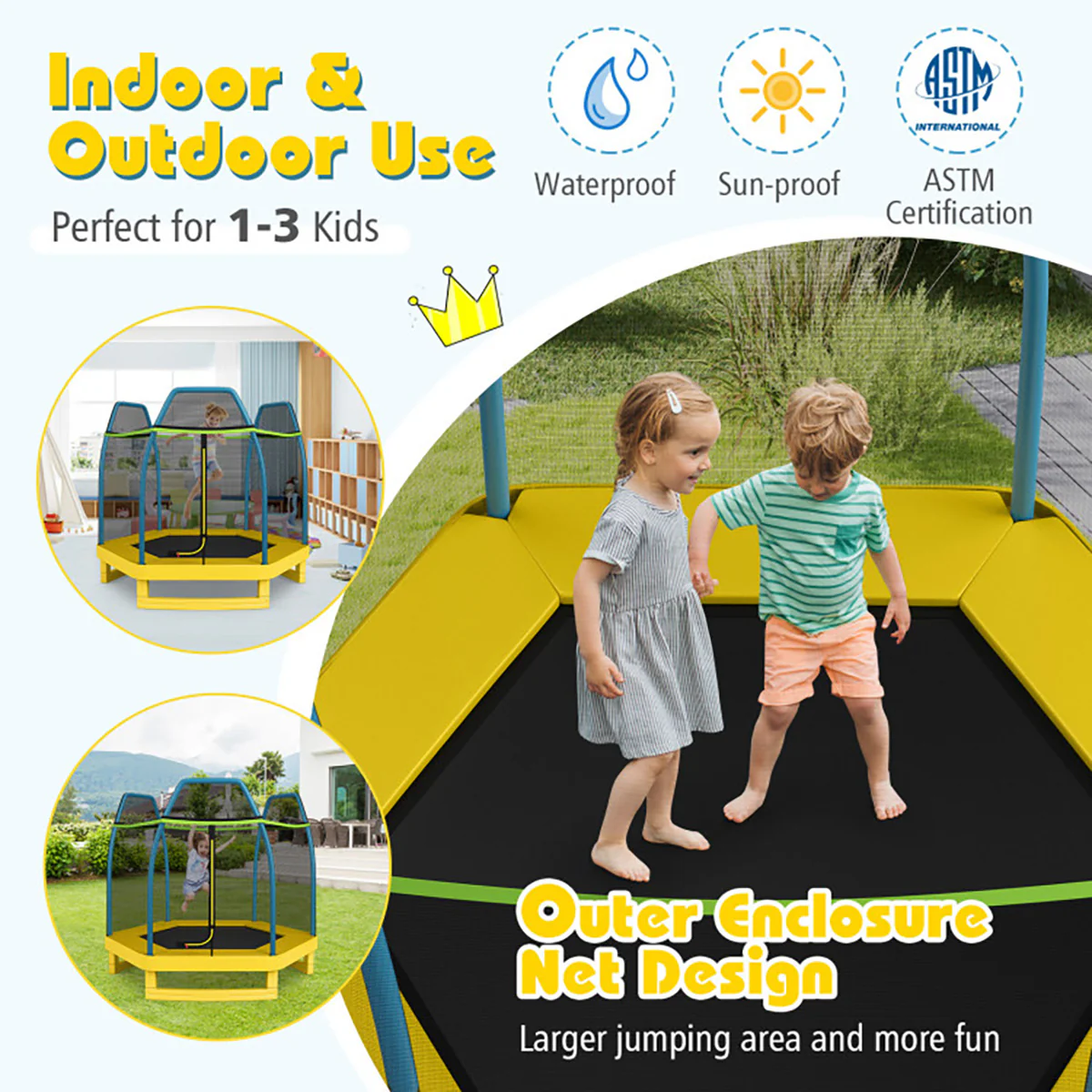 7' Kids Bounce Jumper Trampoline with Enclosure - Image 36