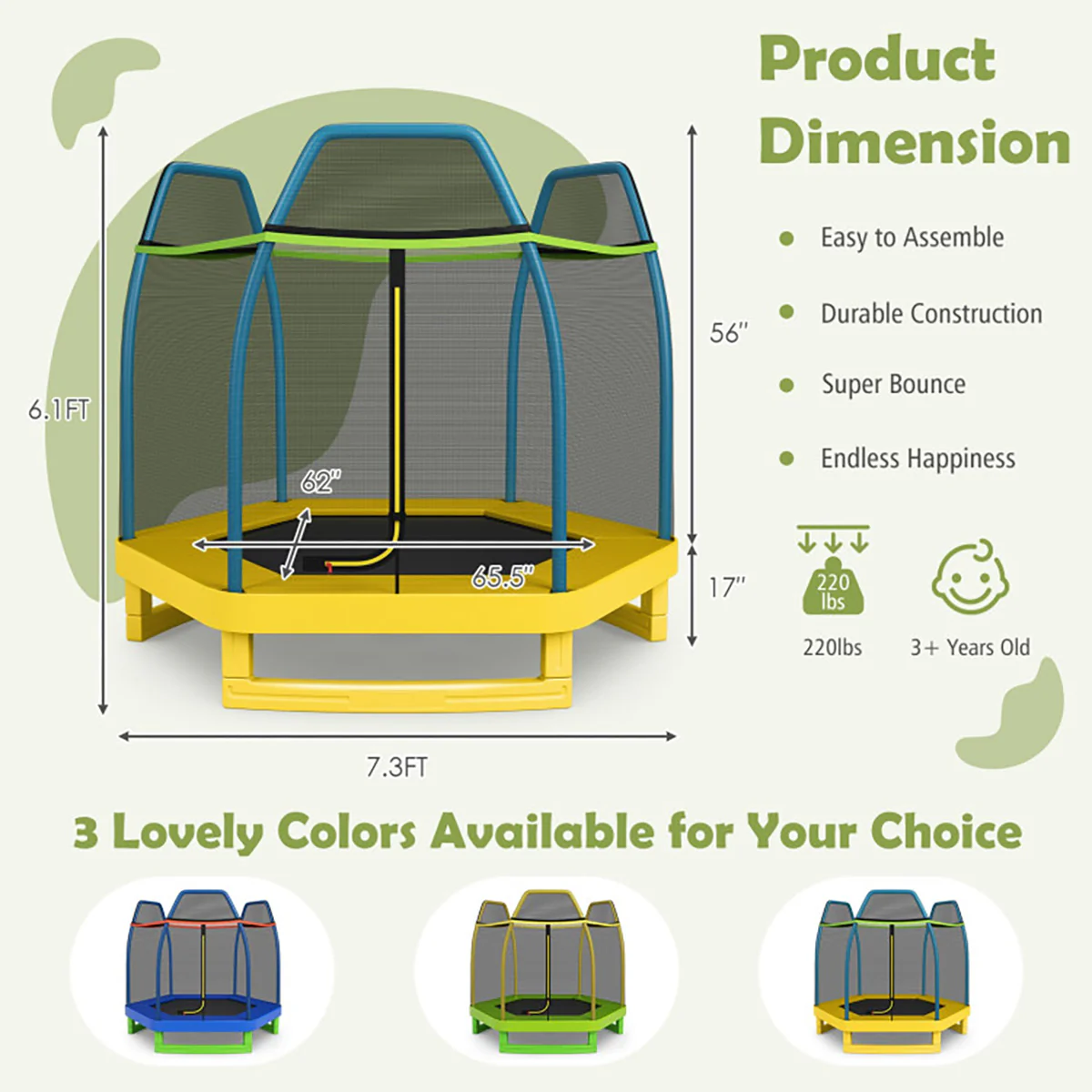 7' Kids Bounce Jumper Trampoline with Enclosure - Image 37