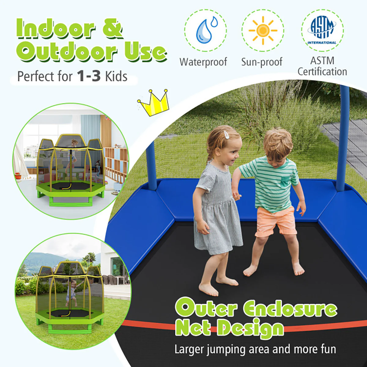 7' Kids Bounce Jumper Trampoline with Enclosure - Image 4