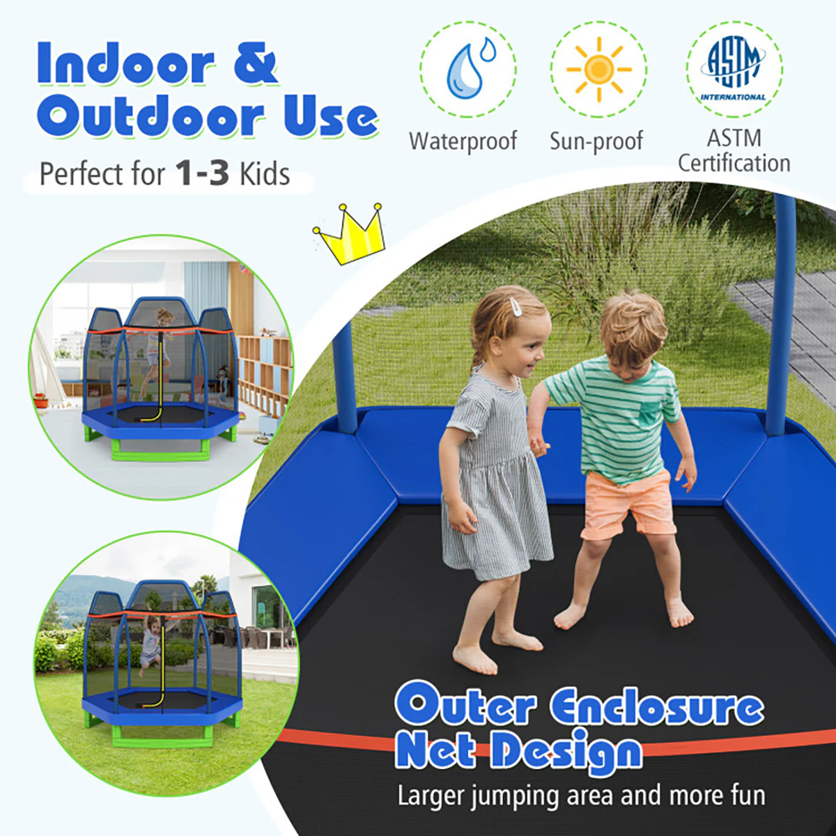 7' Kids Bounce Jumper Trampoline with Enclosure - Image 41