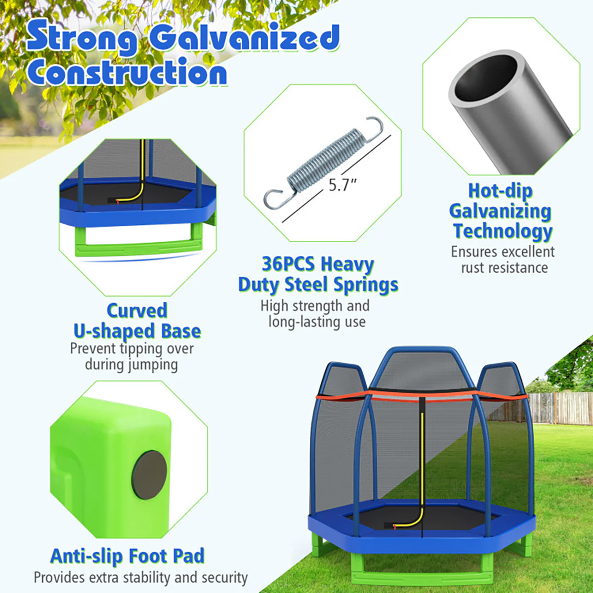 7' Kids Bounce Jumper Trampoline with Enclosure - Image 43