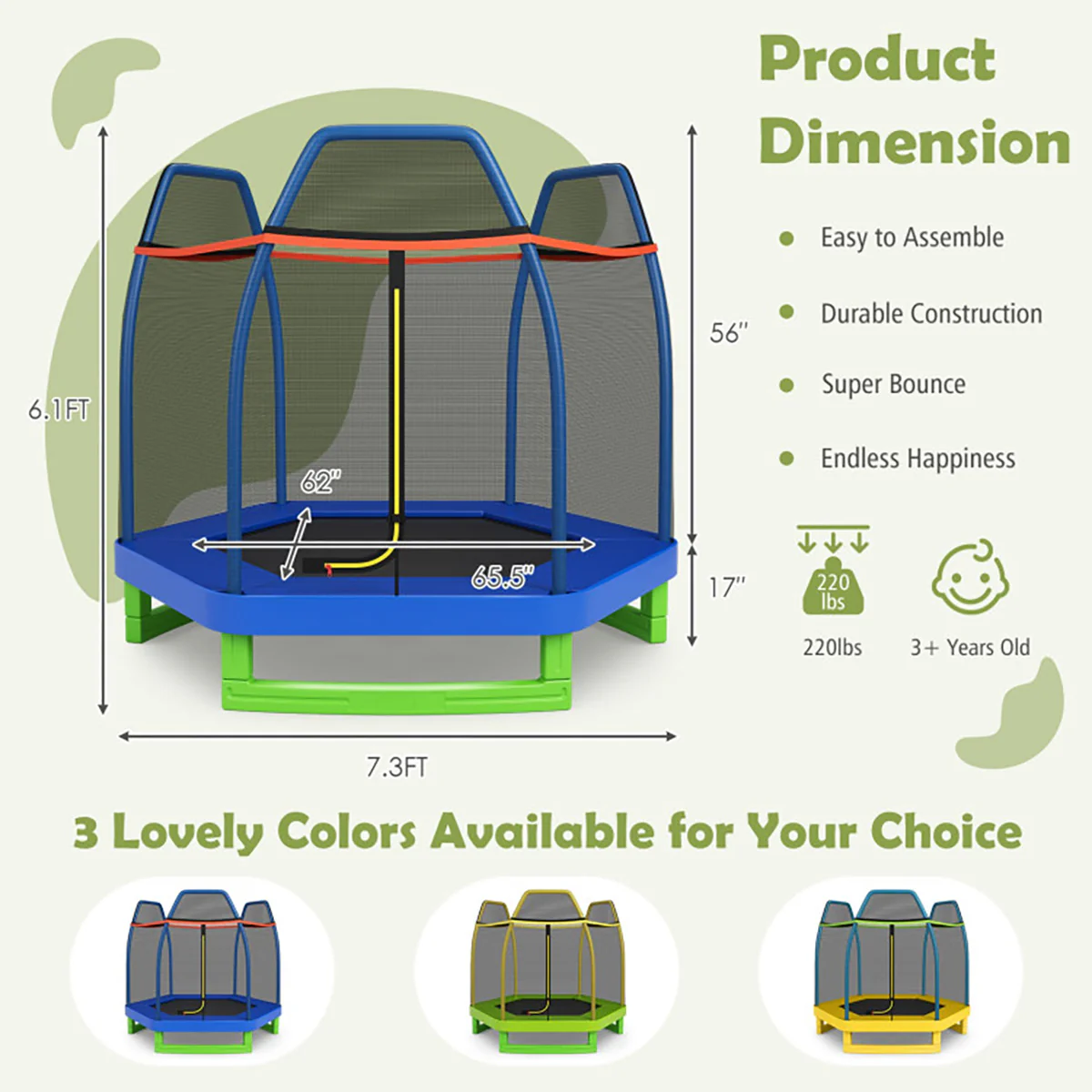 7' Kids Bounce Jumper Trampoline with Enclosure - Image 47