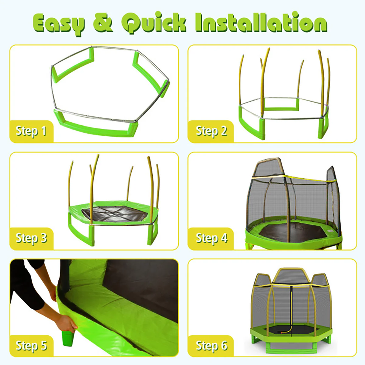7' Kids Bounce Jumper Trampoline with Enclosure - Image 5