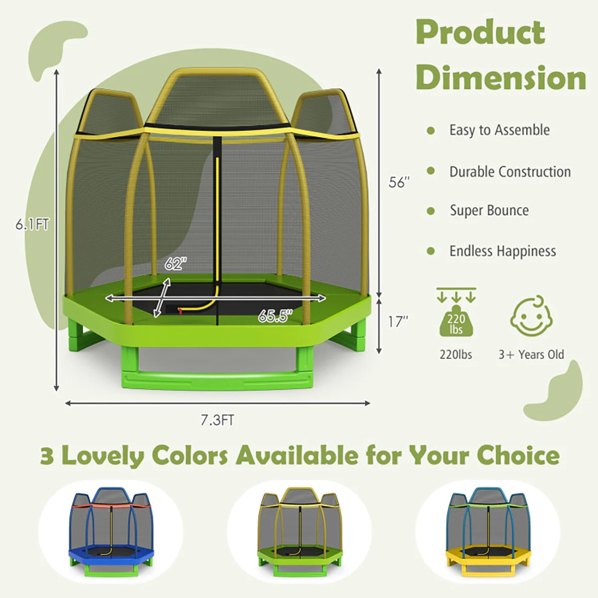 7' Kids Bounce Jumper Trampoline with Enclosure - Image 8