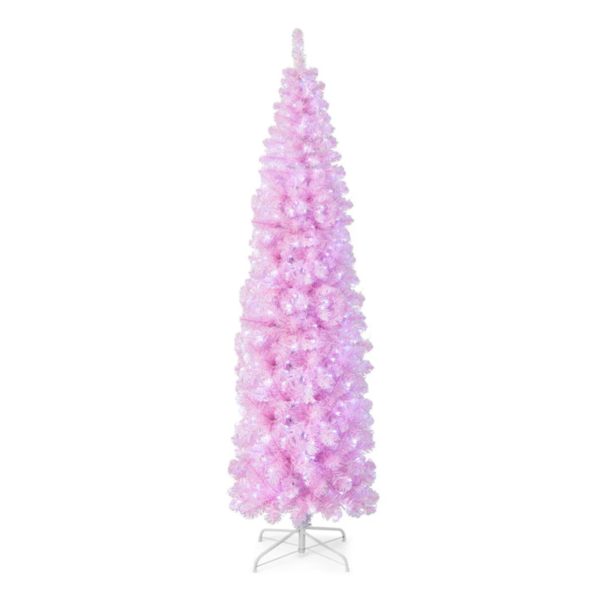 7' Pink Pre-lit Artificial Pencil Christmas Tree - Image 2