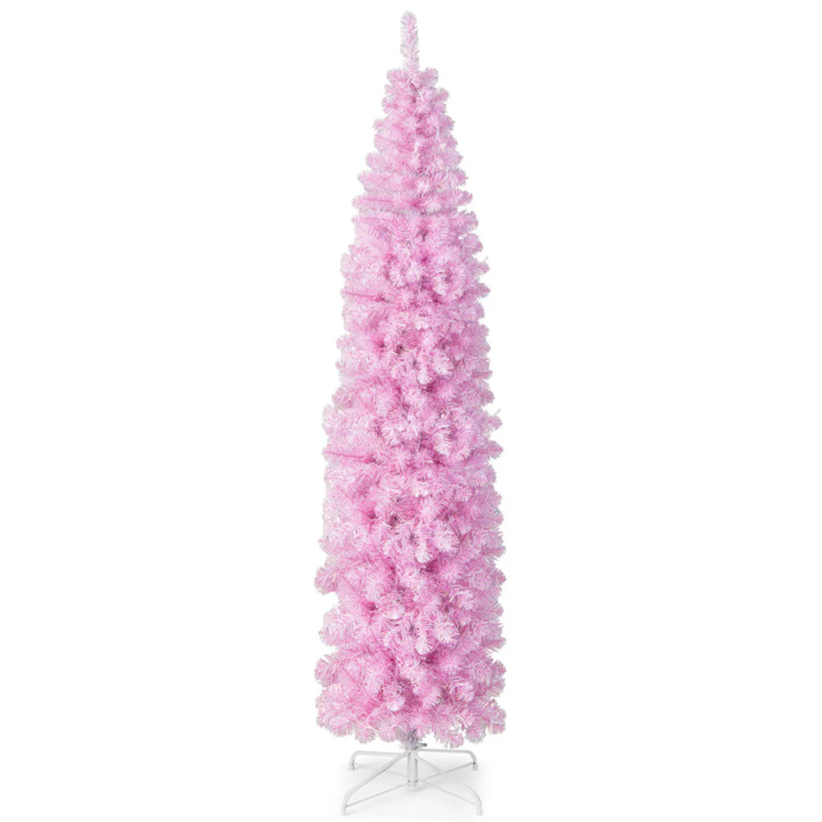 7' Pink Pre-lit Artificial Pencil Christmas Tree - Image 9