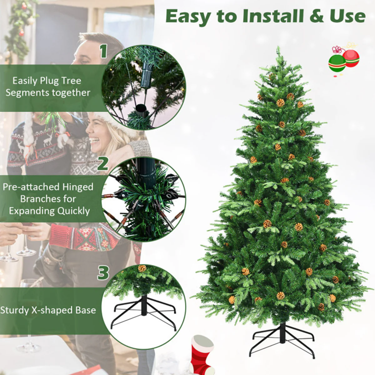 7' Pre-Lit Artificial Christmas Tree with Pinecones - Image 5