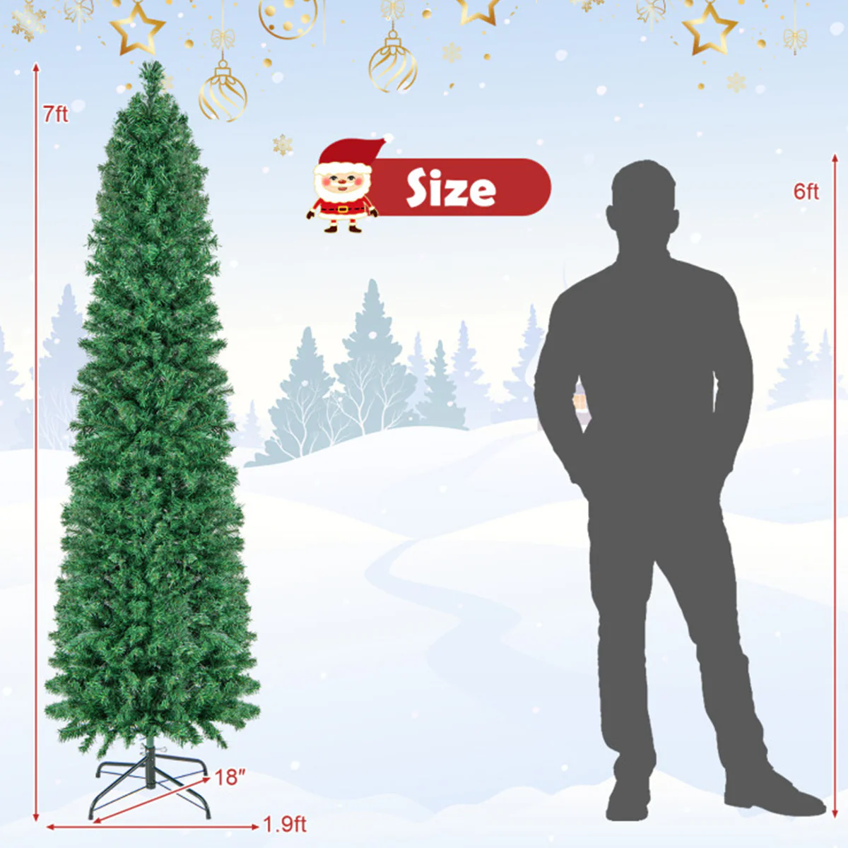 7' Pre-lit Artificial Pencil Christmas Tree with Fiber Optics - Image 10