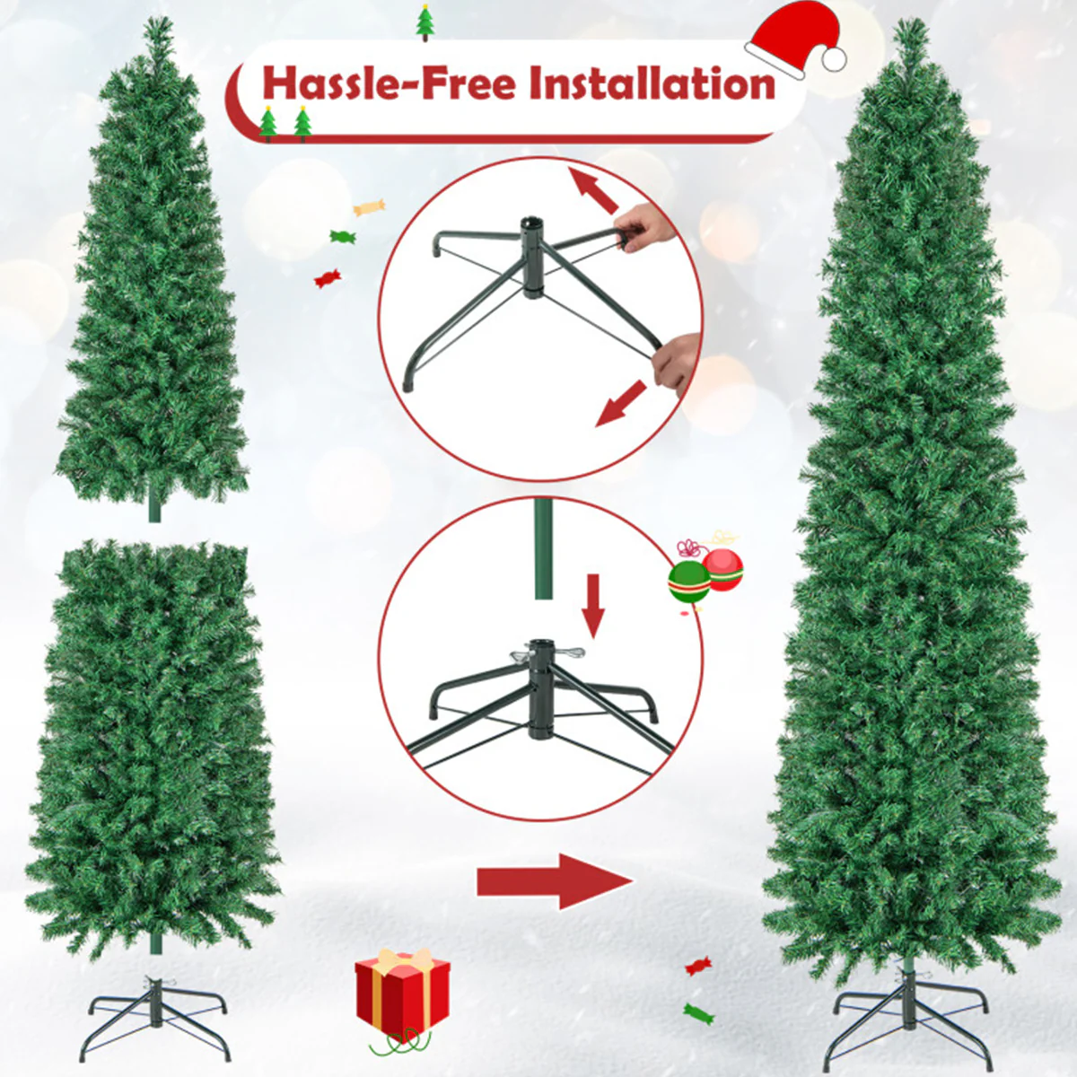 7' Pre-lit Artificial Pencil Christmas Tree with Fiber Optics - Image 7