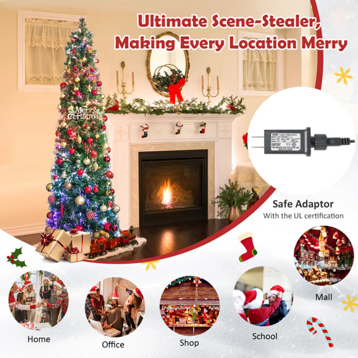 7' Pre-lit Artificial Pencil Christmas Tree with Fiber Optics - Image 8