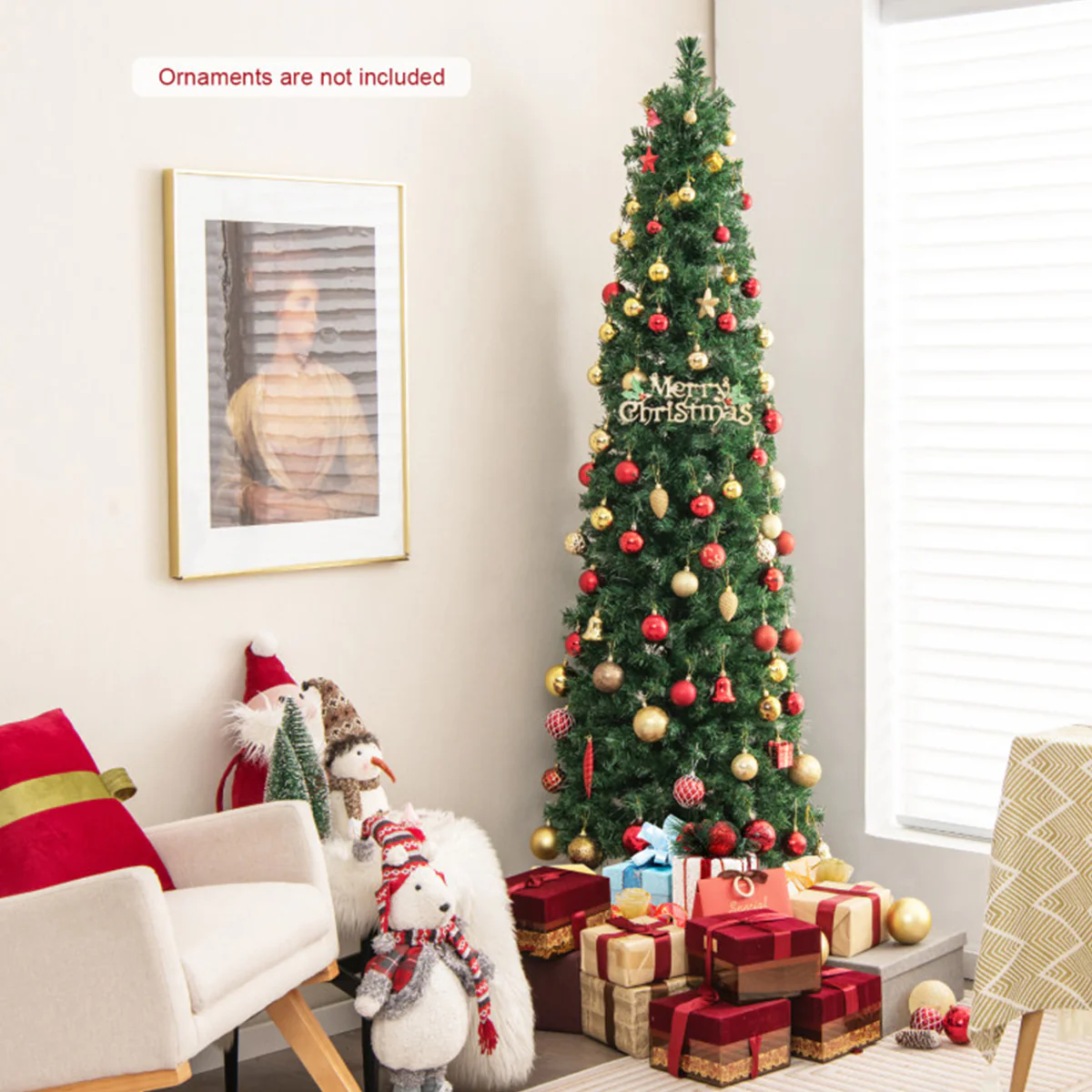 7' Pre-lit Artificial Pencil Christmas Tree with Fiber Optics - Image 9