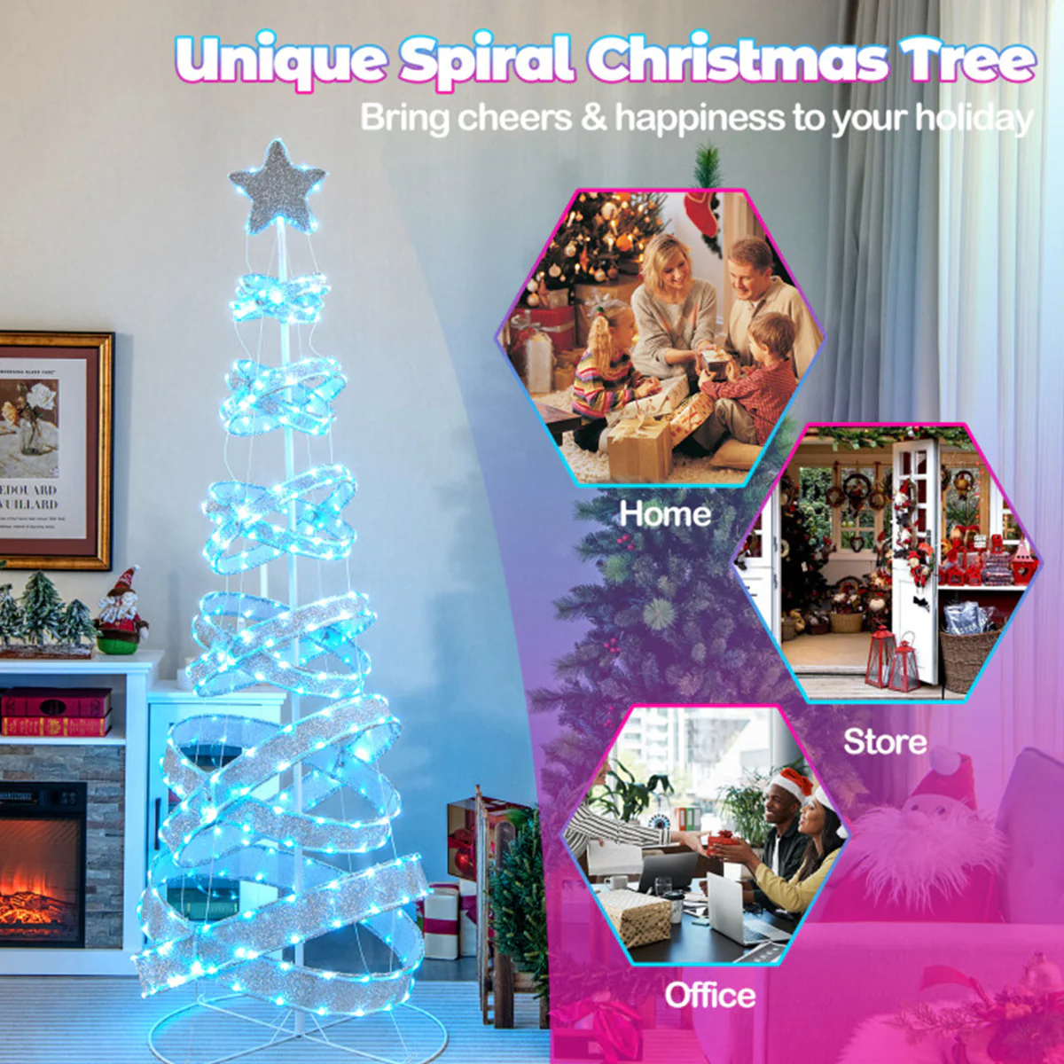 7' Pre-Lit Spiral Christmas Tree Decoration - Image 5