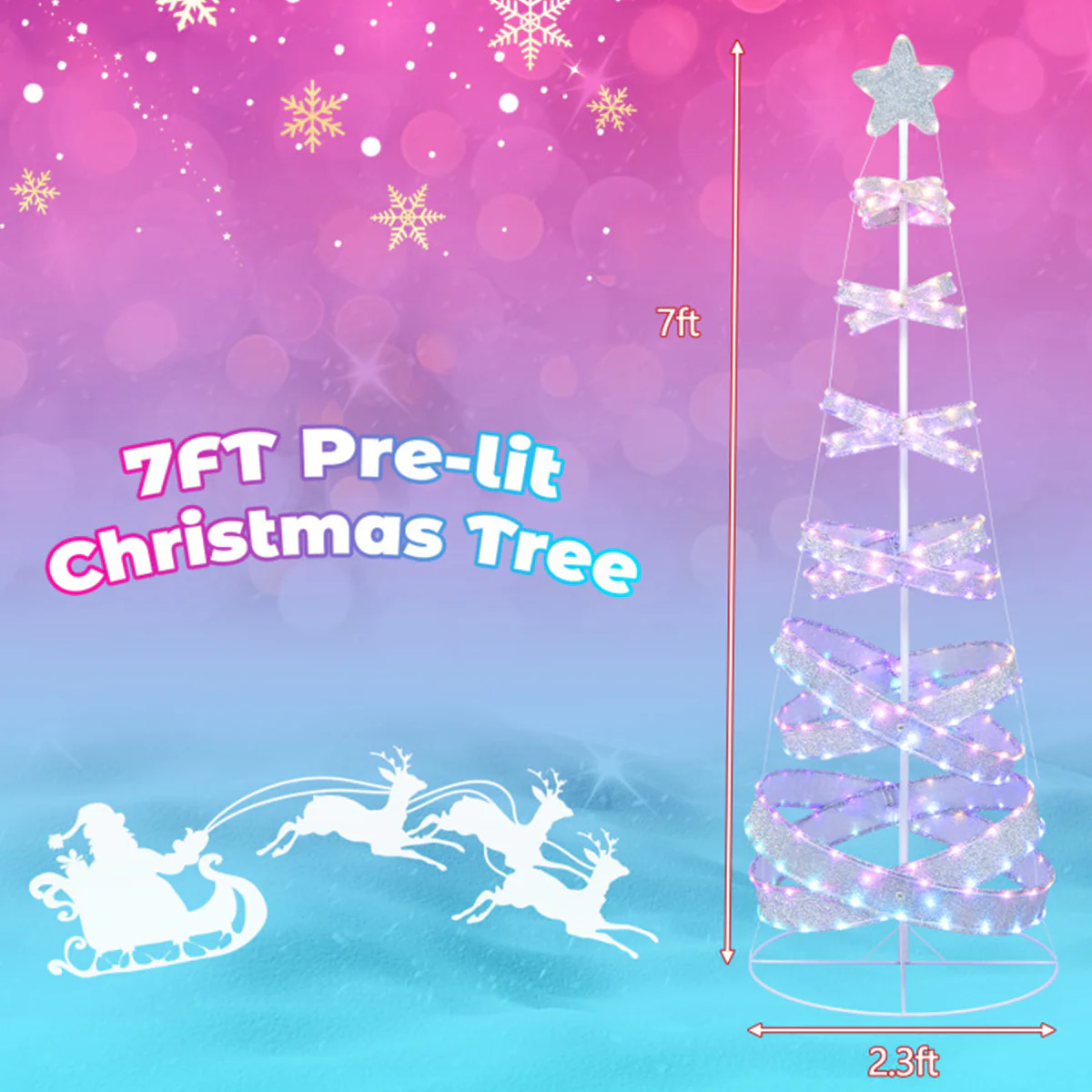 7' Pre-Lit Spiral Christmas Tree Decoration - Image 9