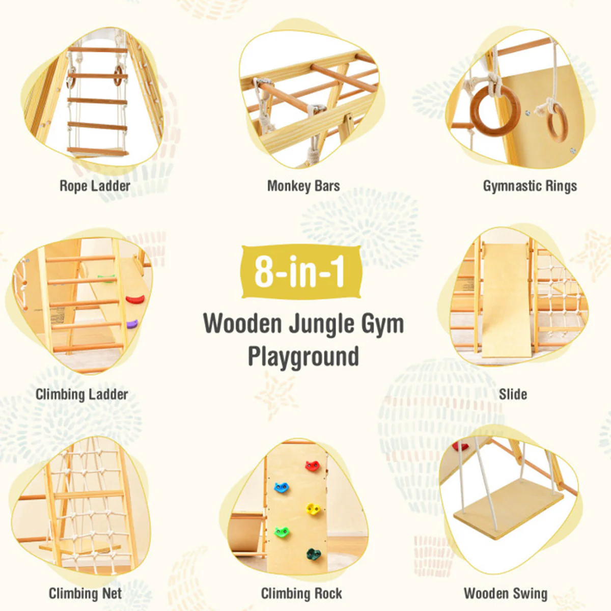 8-in-1 Wooden Jungle Gym Playset with Slide and Monkey Bars - Image 4
