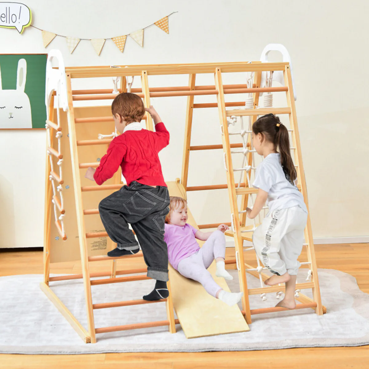 8-in-1 Wooden Jungle Gym Playset with Slide and Monkey Bars - Image 9