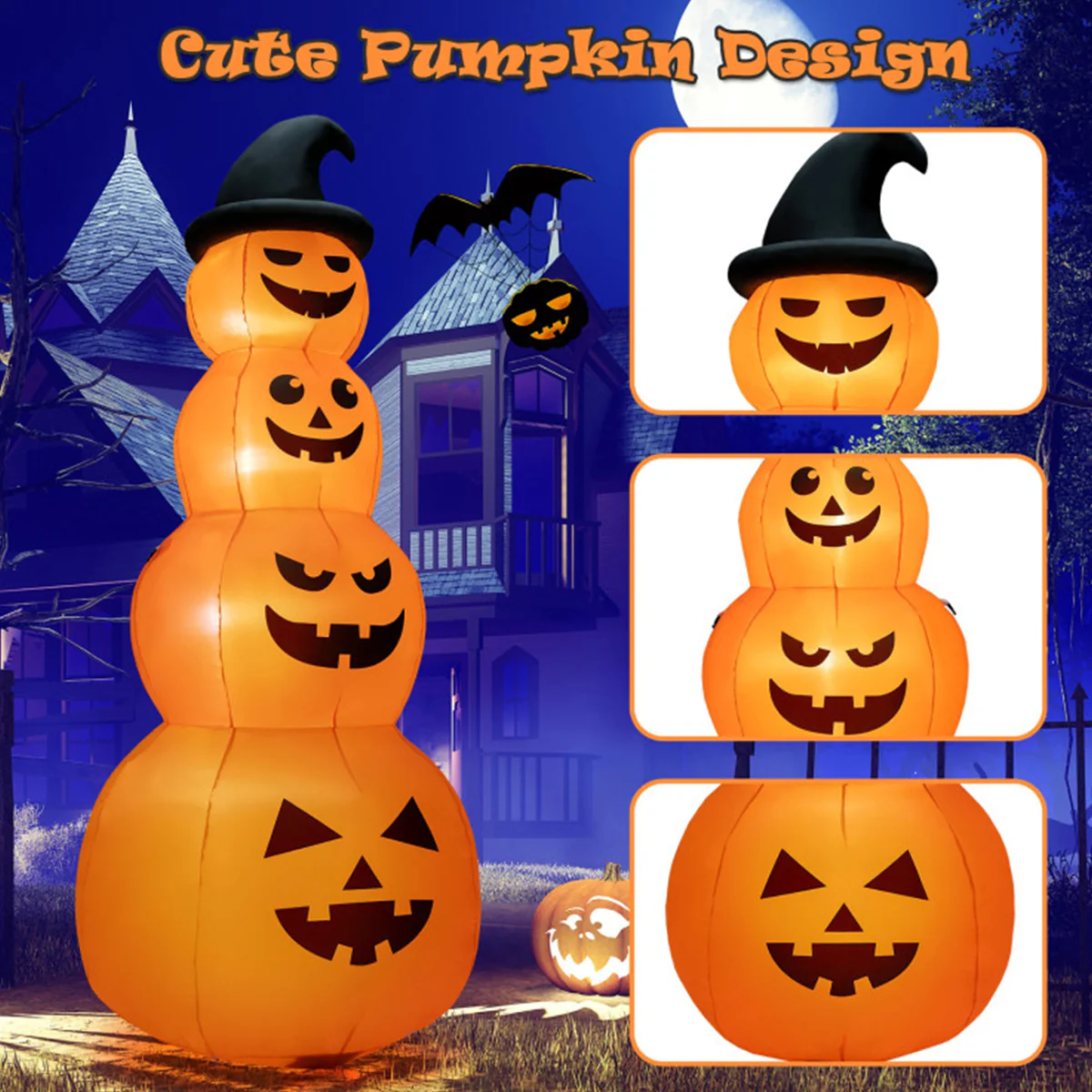 8' Inflatable Halloween Pumpkin Stack - Image 3