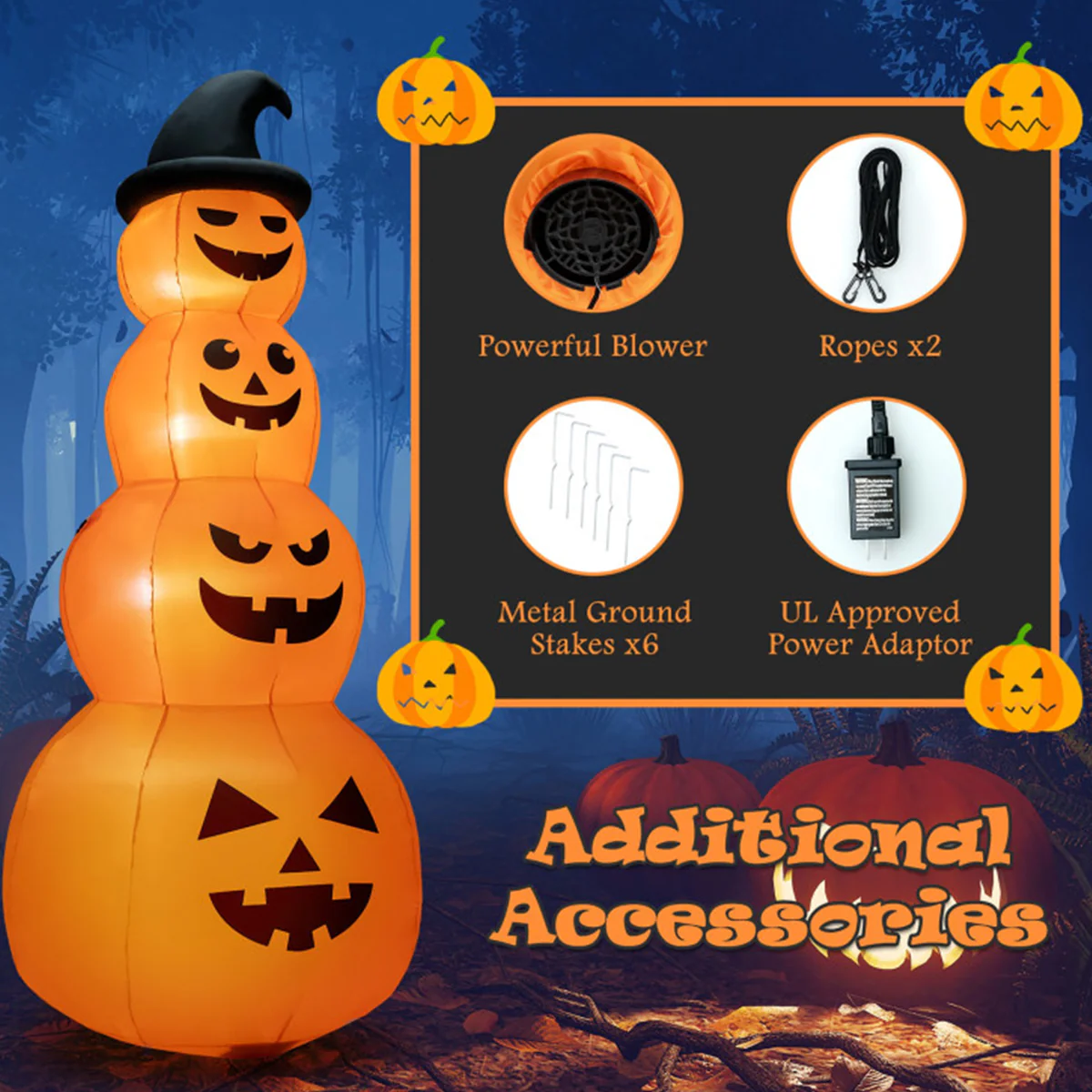 8' Inflatable Halloween Pumpkin Stack - Image 4