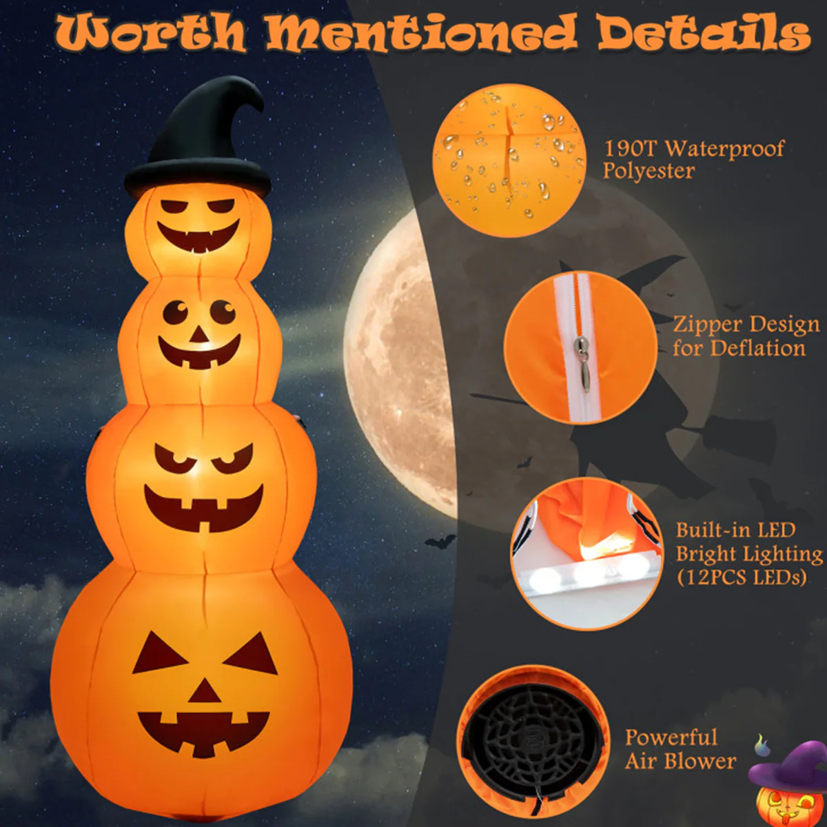 8' Inflatable Halloween Pumpkin Stack - Image 5