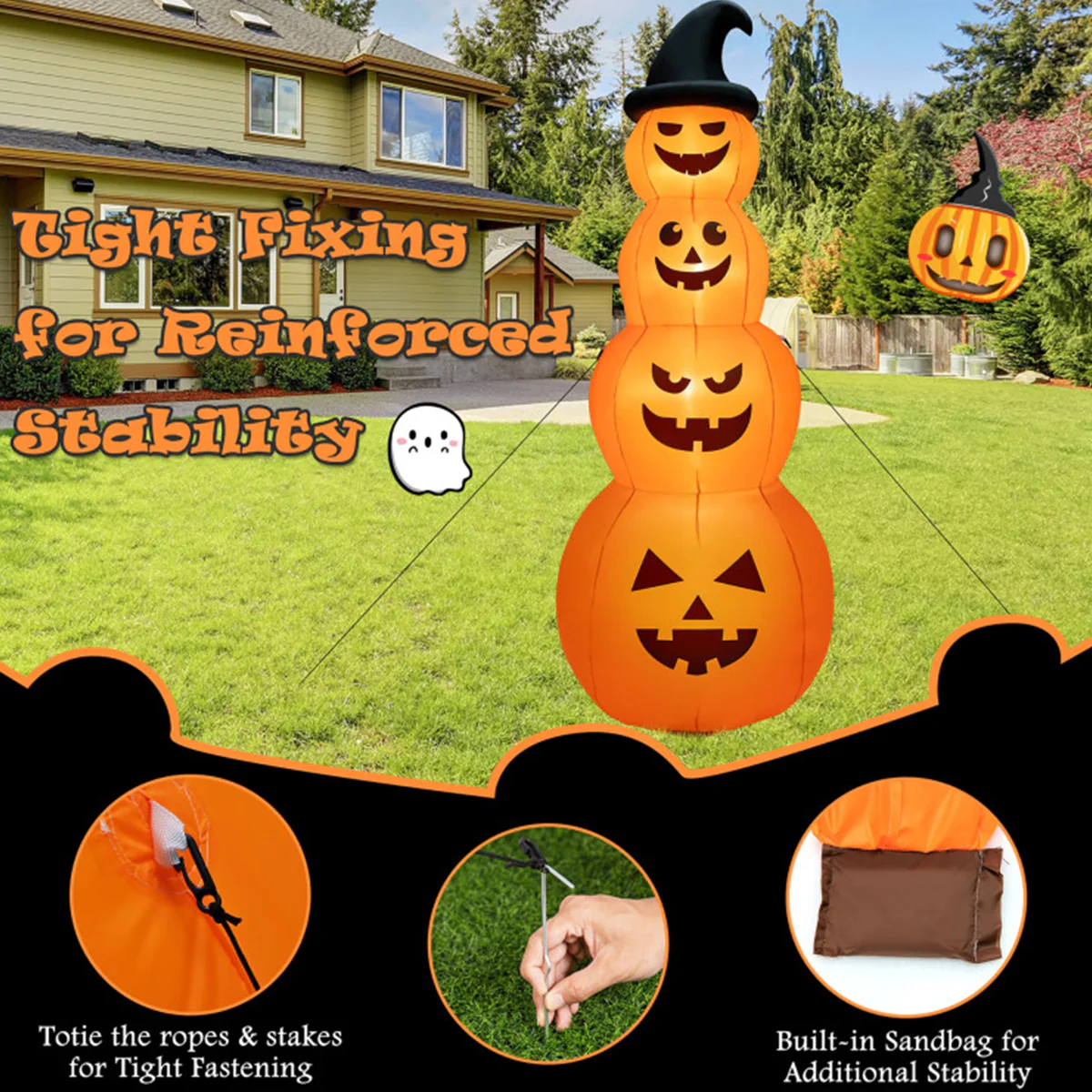8' Inflatable Halloween Pumpkin Stack - Image 6