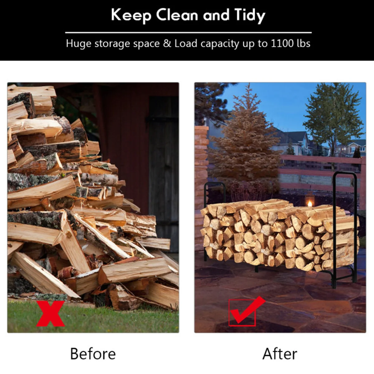 8' Outdoor Steel Firewood Log Rack - Image 3