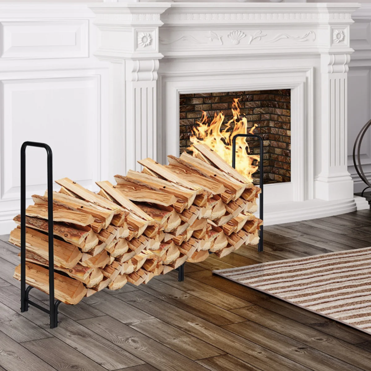 8' Outdoor Steel Firewood Log Rack - Image 5