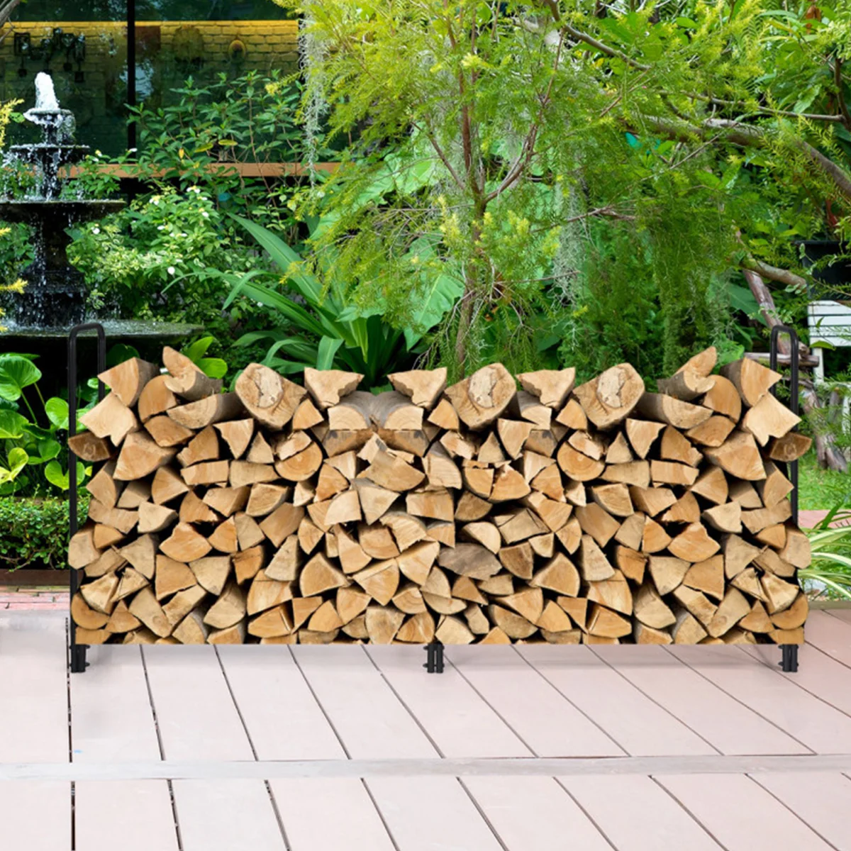 8' Outdoor Steel Firewood Log Rack - Image 6