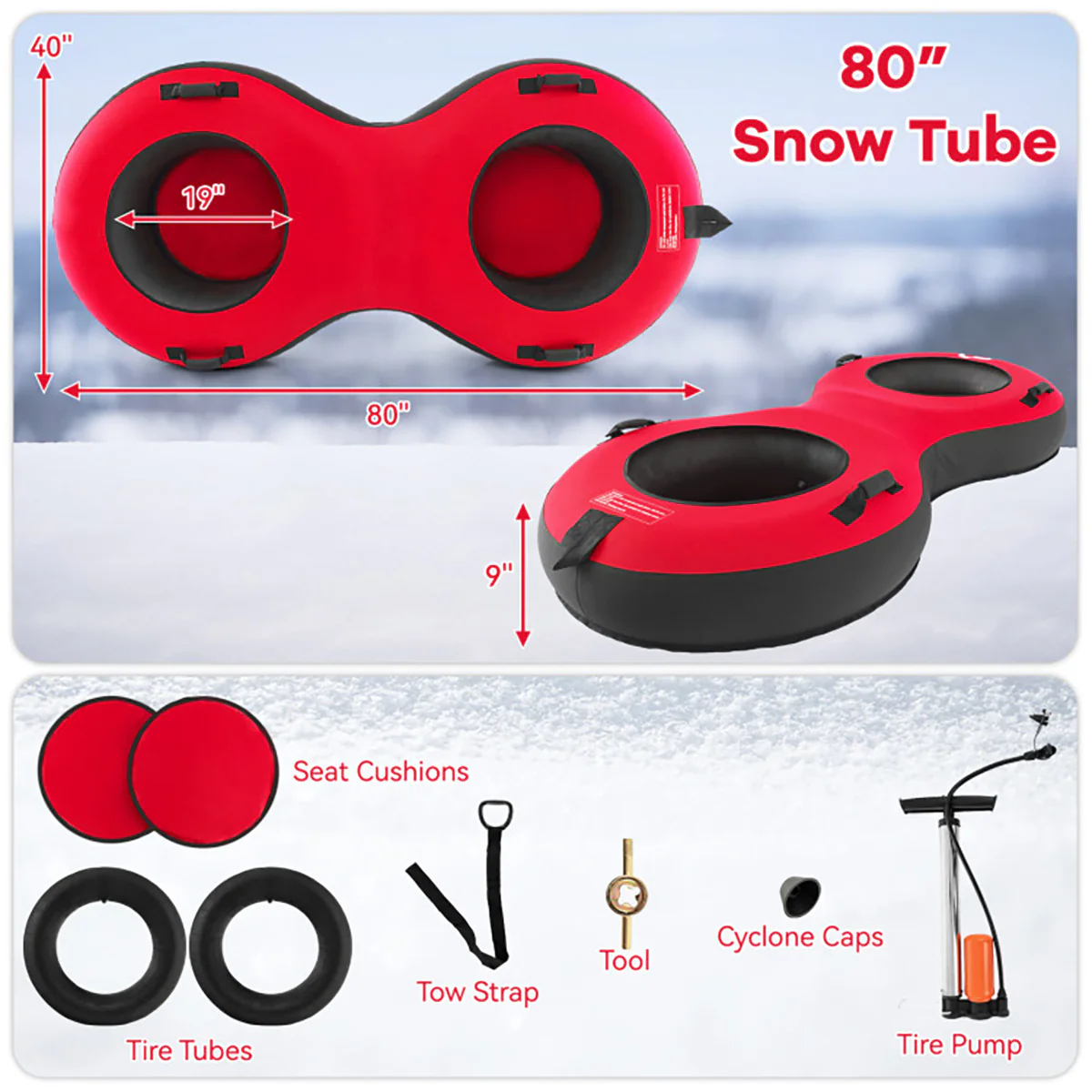 80'' 2-Person Heavy-Duty Inflatable Snow Sled - Image 12