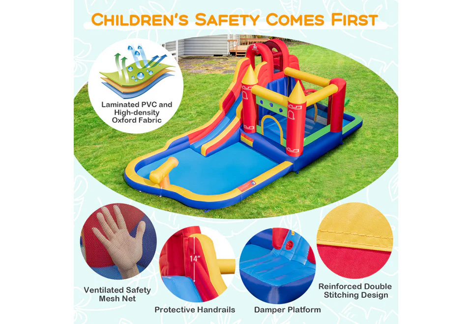 9-in-1 Inflatable Bounce Castle with Water Slide and Splash Pool - Image 5