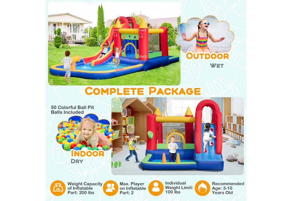 9-in-1 Inflatable Bounce Castle with Water Slide and Splash Pool - Image 6
