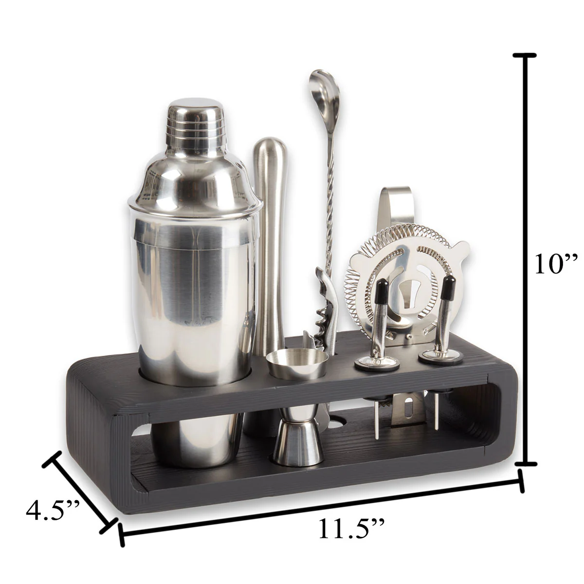 9 Piece Bar Set with Cocktail Shaker Set and Black Wood Base - Image 6