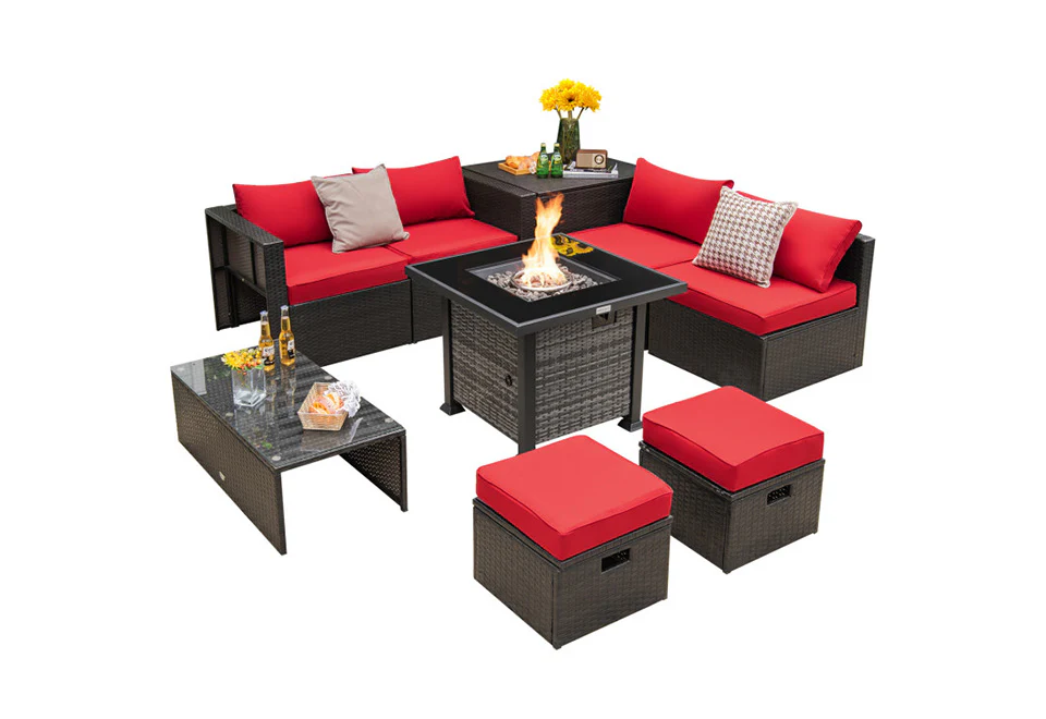 9-Piece Outdoor Furniture Set with Fire Table - Image 14