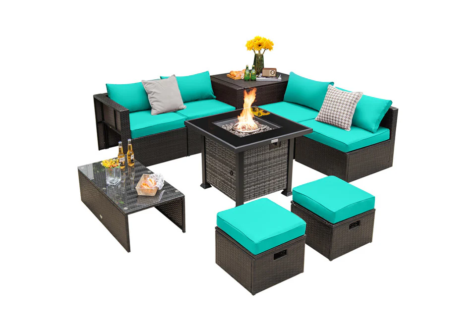 9-Piece Outdoor Furniture Set with Fire Table - Image 15