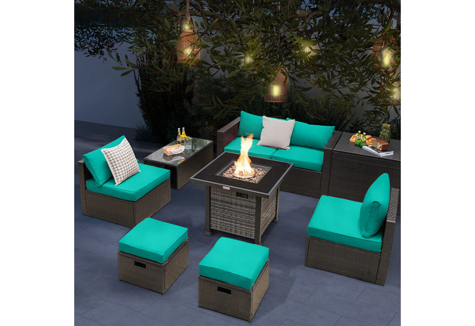 9-Piece Outdoor Furniture Set with Fire Table - Image 4