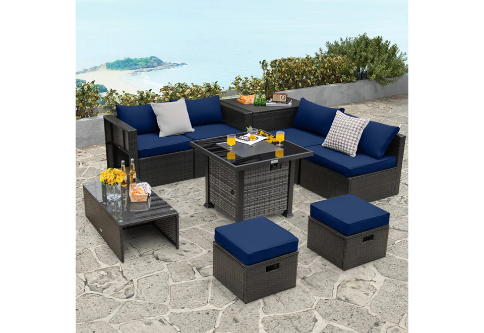 9-Piece Outdoor Furniture Set with Fire Table - Image 5