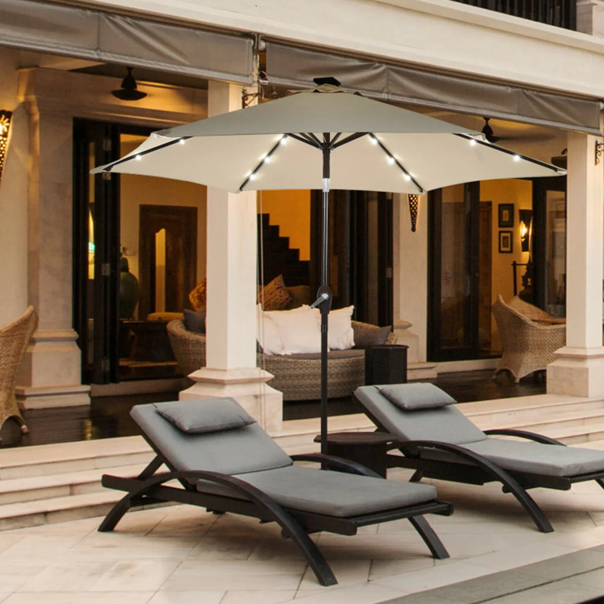 9' Solar LED Lighted Patio Table Umbrella - Image 10
