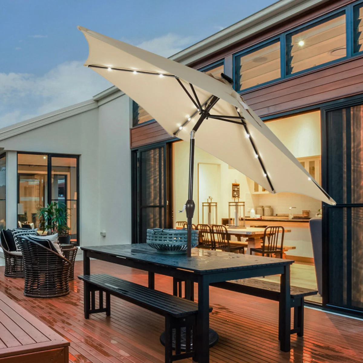 9' Solar LED Lighted Patio Table Umbrella - Image 11