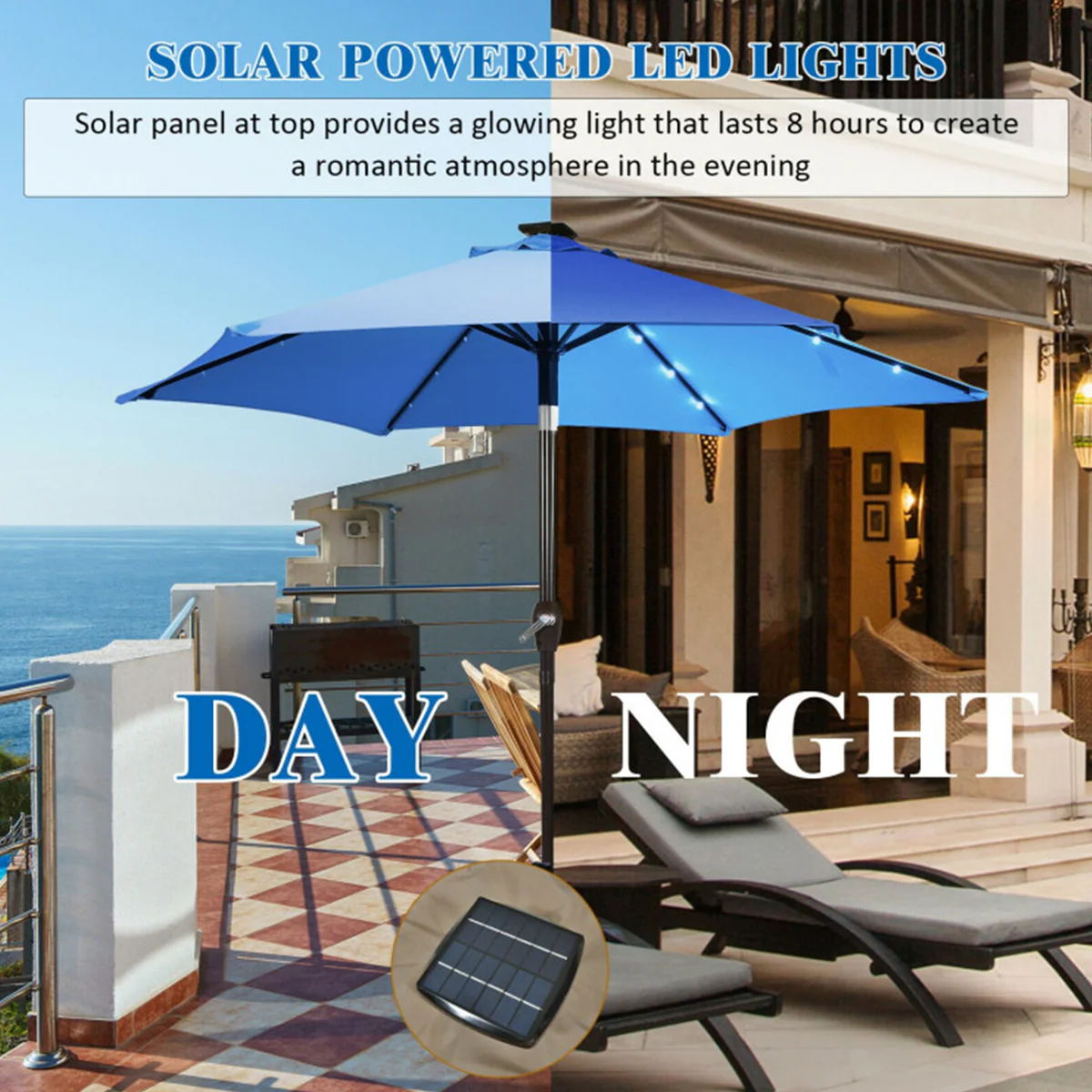 9' Solar LED Lighted Patio Table Umbrella - Image 13