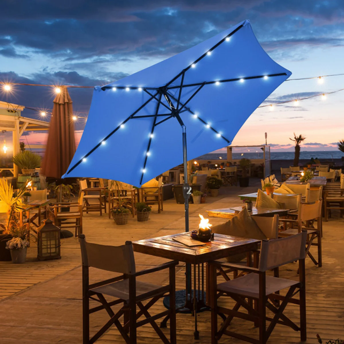 9' Solar LED Lighted Patio Table Umbrella - Image 14
