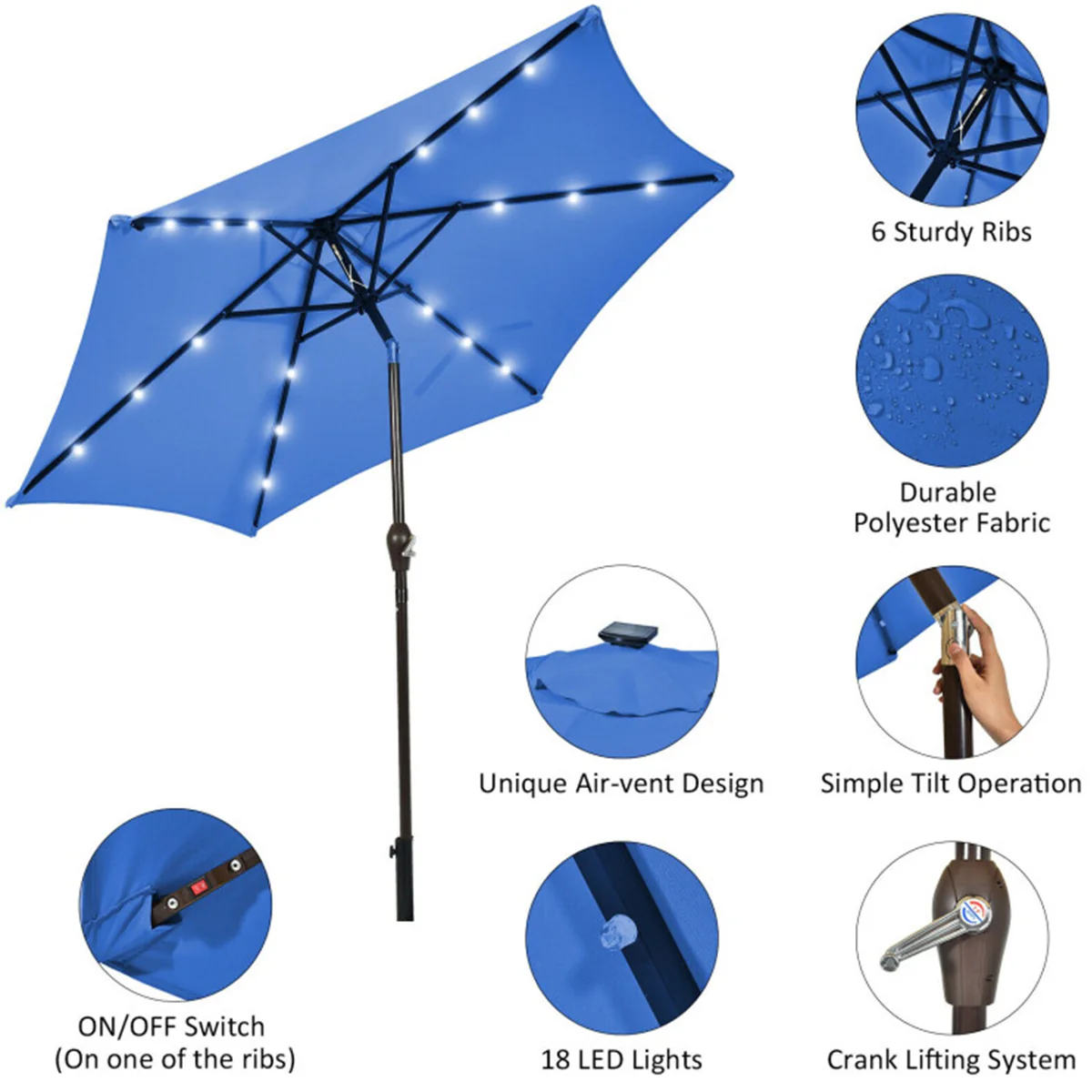9' Solar LED Lighted Patio Table Umbrella - Image 15