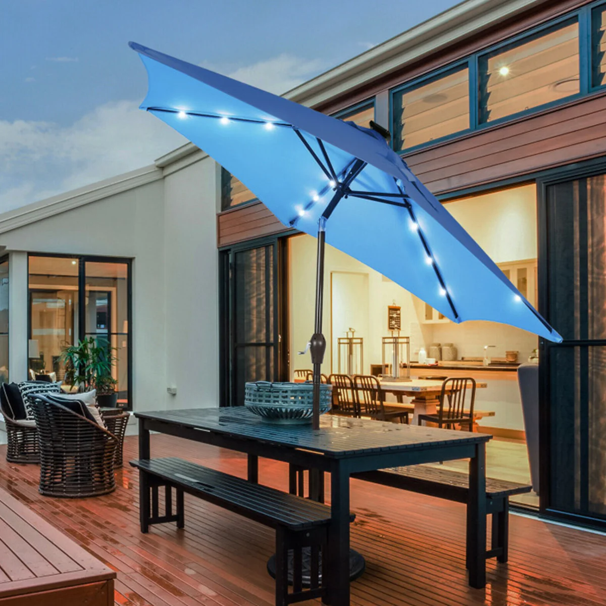 9' Solar LED Lighted Patio Table Umbrella - Image 19