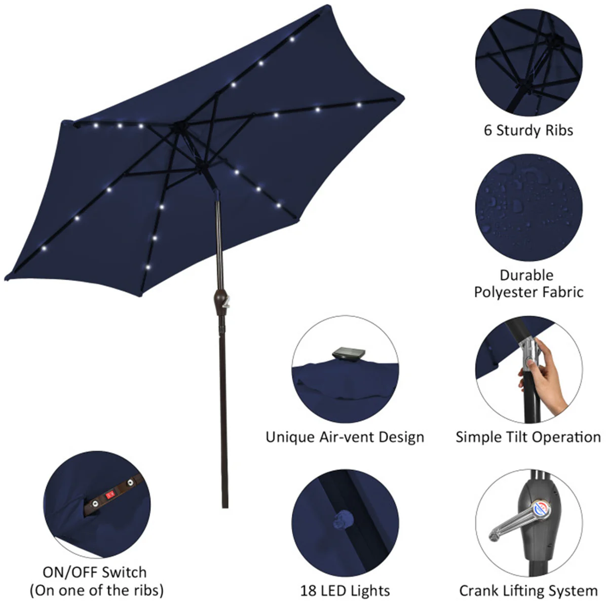 9' Solar LED Lighted Patio Table Umbrella - Image 22
