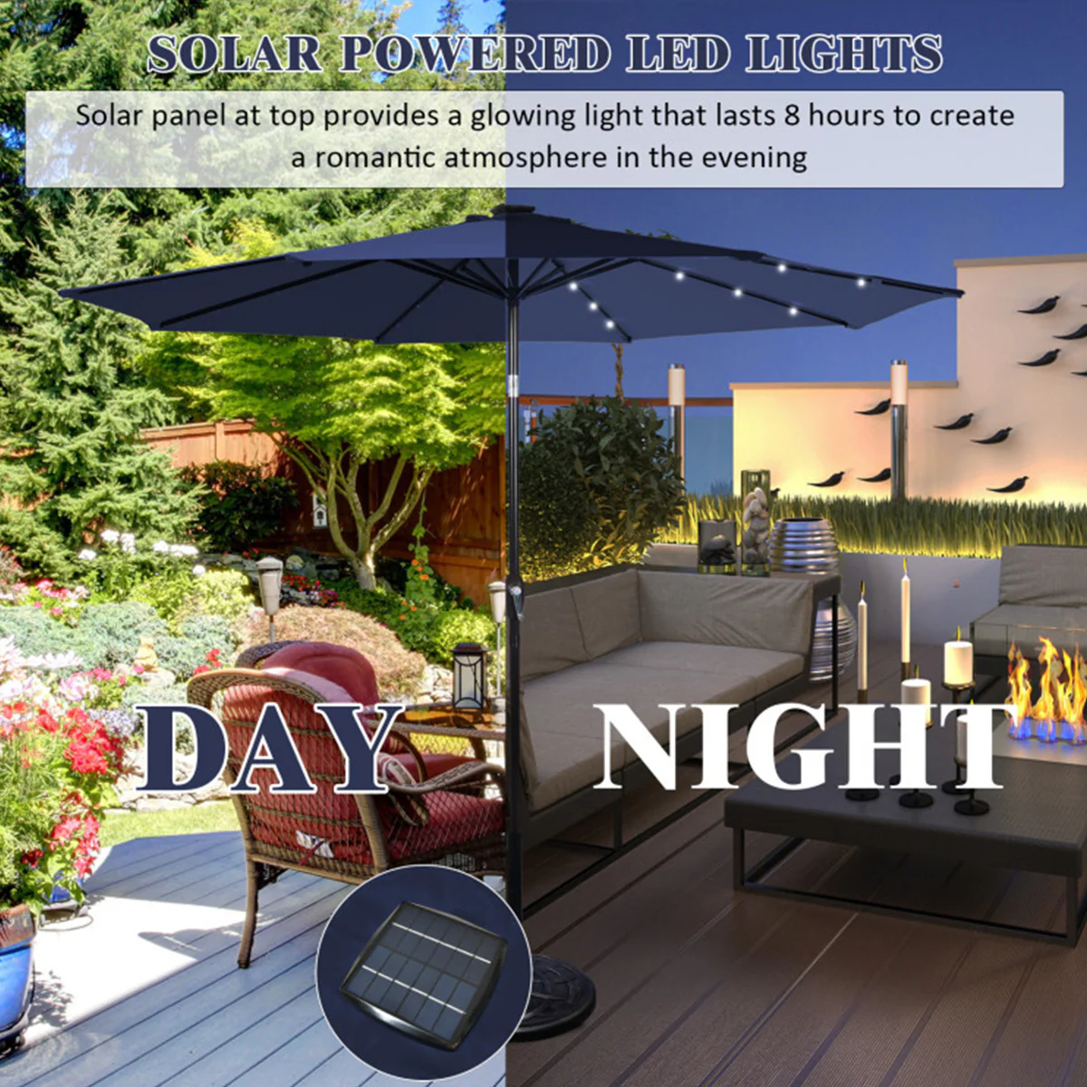 9' Solar LED Lighted Patio Table Umbrella - Image 23