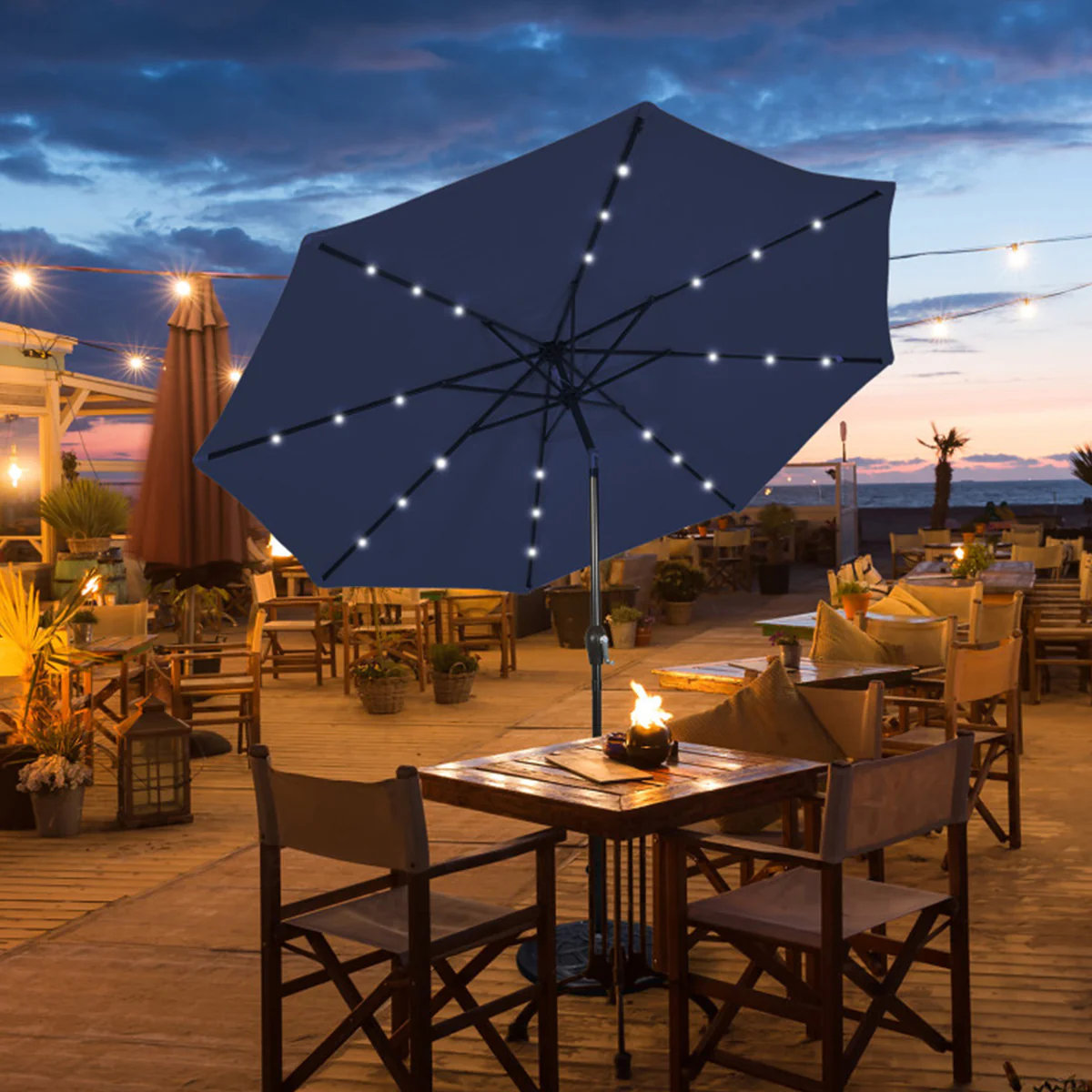 9' Solar LED Lighted Patio Table Umbrella - Image 24