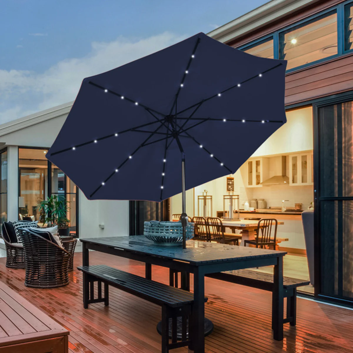 9' Solar LED Lighted Patio Table Umbrella - Image 26