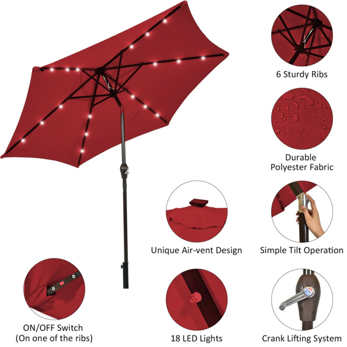 9' Solar LED Lighted Patio Table Umbrella - Image 30